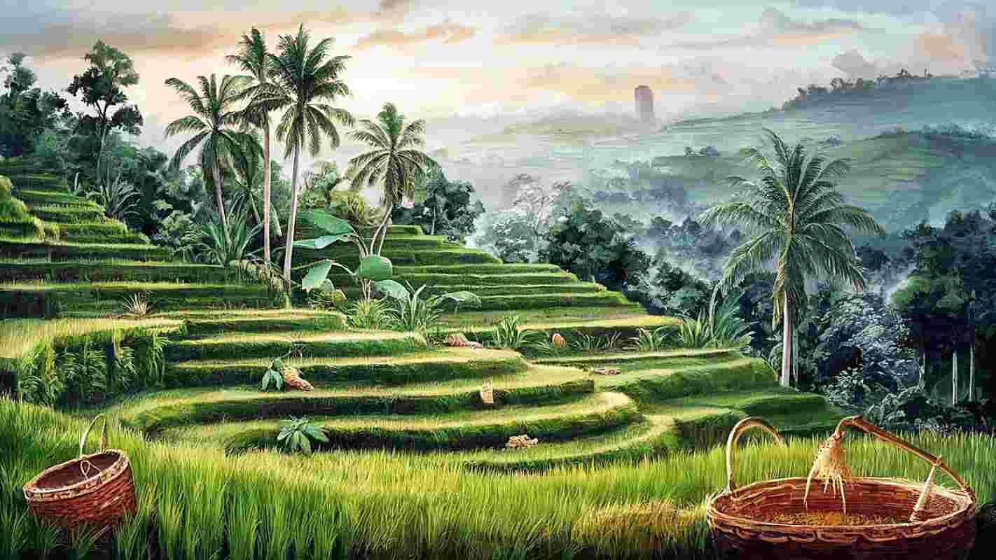 tidak ada merk lukisan pemandangan sawah dan terasering yang sangat memukau dan nyata full01 ty3mgzrv